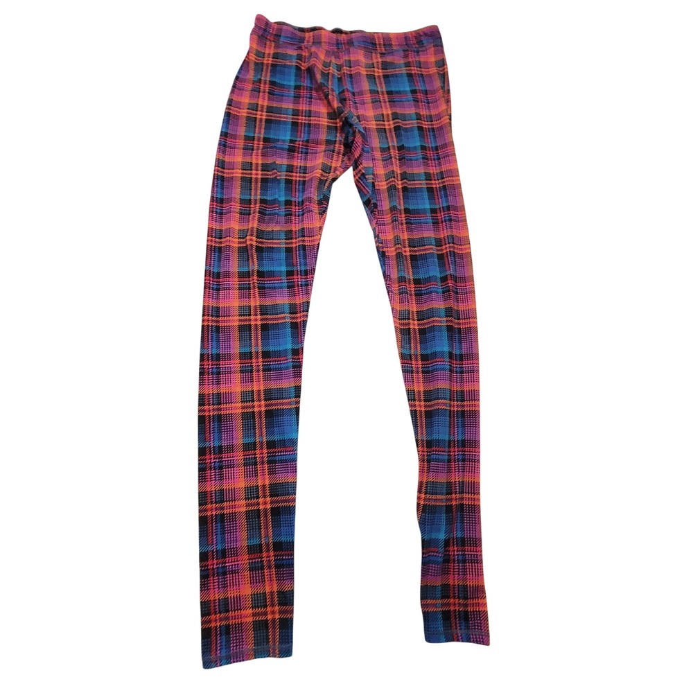 LuLaRoe Plaid Leggings Orange Blue Pink Ombre Multi Small Loungewear CD8318857